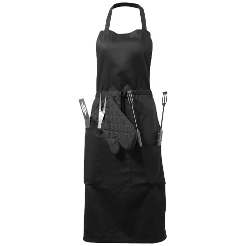 Bear Bbq Apron With Utensils And Glove - Black