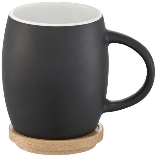 Hearth 400 ml Ceramic Mug With Wooden Lid/Coaster - Black, White