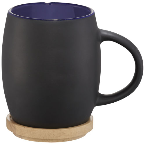 Hearth 400 ml Ceramic Mug With Wooden Lid/Coaster - Black, Blue