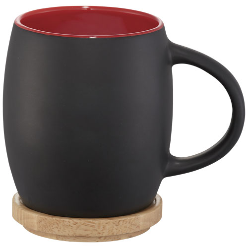 Hearth 400 ml Ceramic Mug With Wooden Lid/Coaster - Black, Red