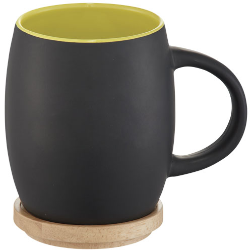 Hearth 400 ml Ceramic Mug With Wooden Lid/Coaster - Black, Lime