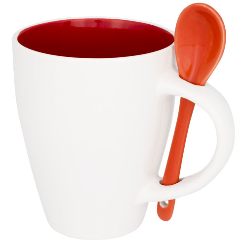 Nadu 250 ml Ceramic Mug With Spoon - Red