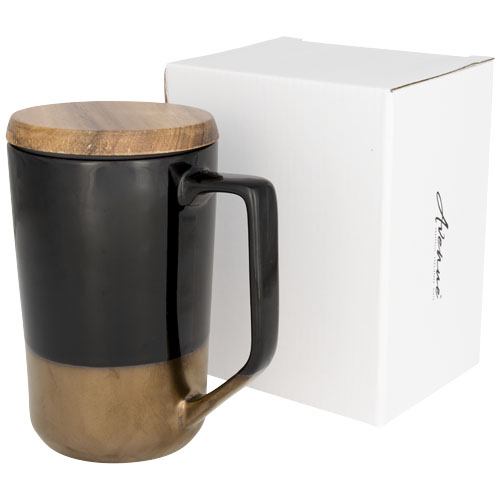 Tahoe 470 ml Ceramic Mug With Wooden Lid - Black