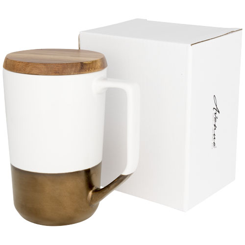 Tahoe 470 ml Ceramic Mug With Wooden Lid - White
