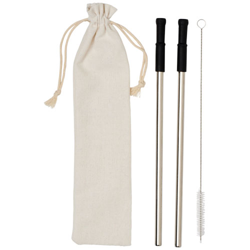 Lena Reusable Stainless Straw Set - Silver