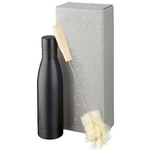 Vasa Copper Vacuum Insulated Bottle With Brush Set - Black