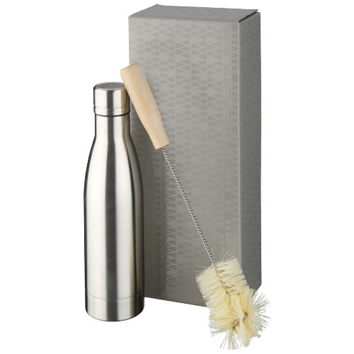 Vasa Copper Vacuum Insulated Bottle With Brush Set - Silver