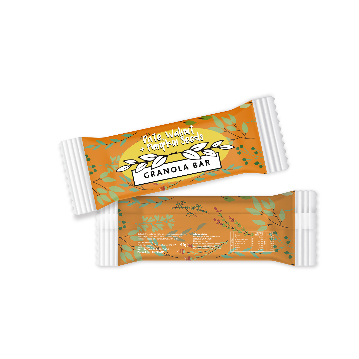 Paper Flow Bag - Date, Walnut & Pumpkin Seeds - Granola Bar