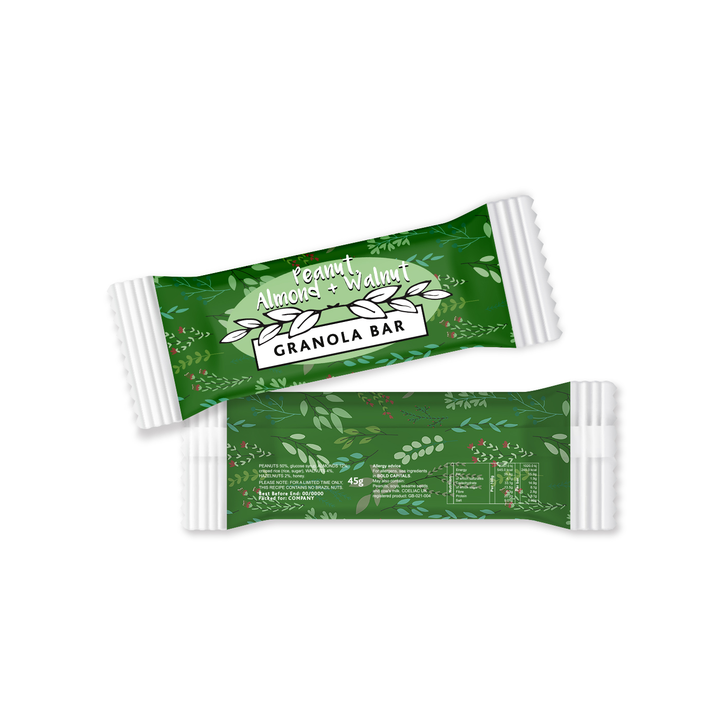 Paper Flow Bag - Peanut, Almond And Walnut - Granola Bar