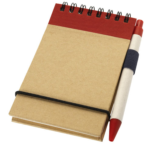 Zuse A7 Recycled Jotter Notepad With Pen - Natural, Red