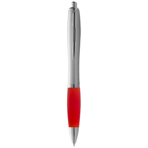 Nash Ballpoint Pen Silver Barrel And Coloured Grip - Silver, Red