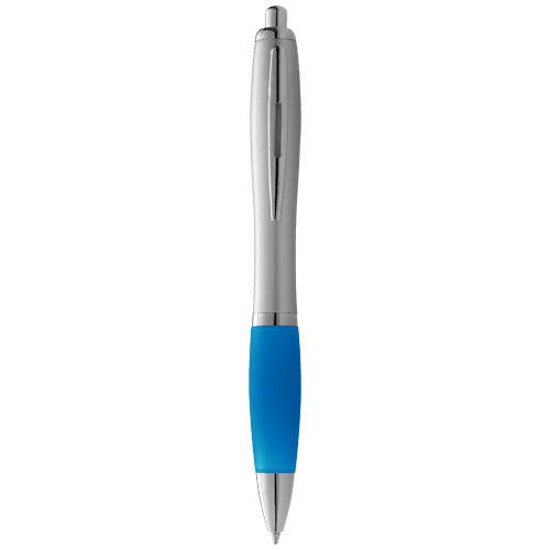 Nash Ballpoint Pen Silver Barrel And Coloured Grip - Silver, Aqua Blue