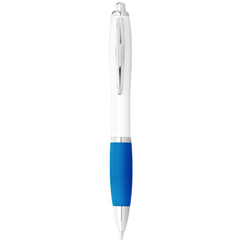 Nash Ballpoint Pen White Barrel And Coloured Grip - White, Aqua