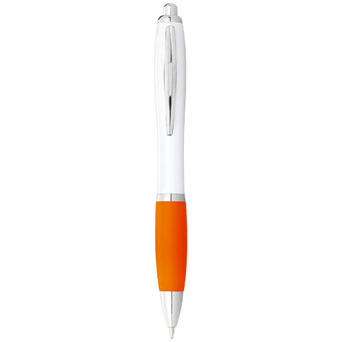 Nash Ballpoint Pen White Barrel And Coloured Grip - White, Orange