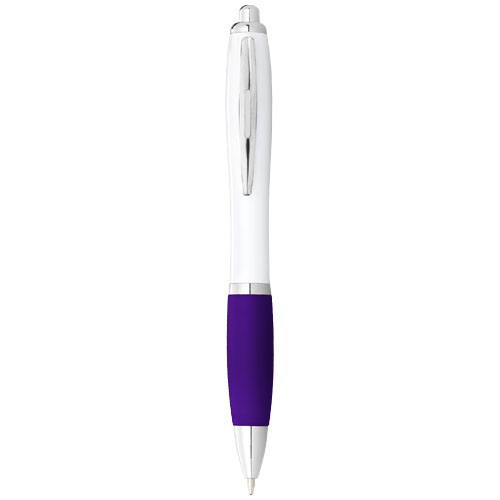 Nash Ballpoint Pen White Barrel And Coloured Grip - White, Purple