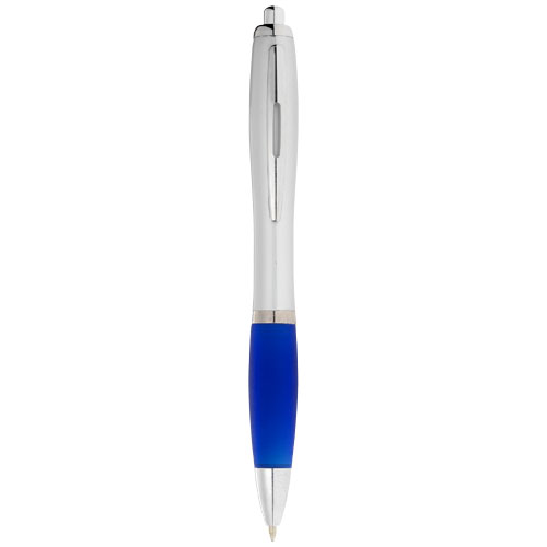Nash Ballpoint Pen Silver Barrel And Coloured Grip - Silver, Royal Blue