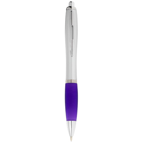 Nash Ballpoint Pen Silver Barrel And Coloured Grip - Purple, Silver