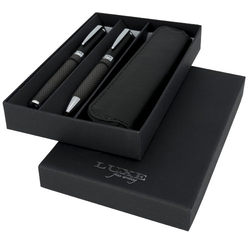 Carbon Duo Pen Gift Set With Pouch - Black