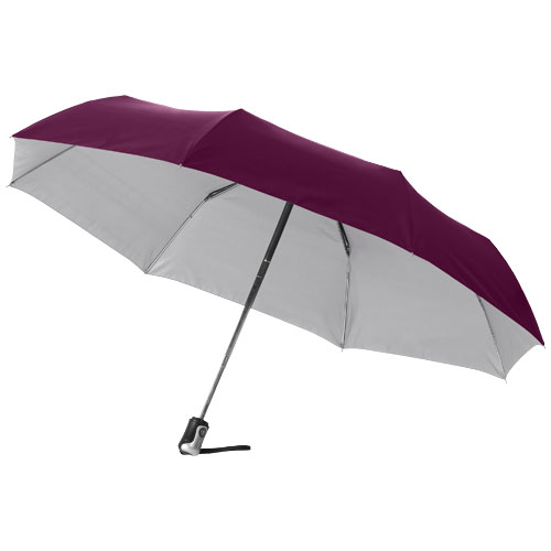 Alex 21.5" Foldable Auto Open/Close Umbrella - Burgundy, Silver