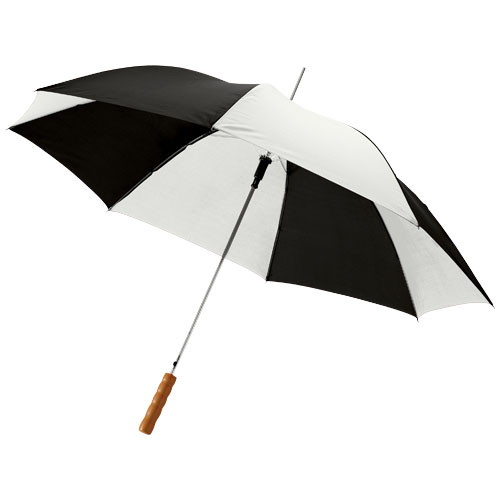 Lisa 23" Auto Open Umbrella With Wooden Handle - Shiny Black, White