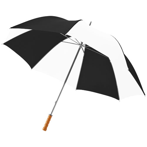 Karl 30" Golf Umbrella With Wooden Handle - Shiny Black, White
