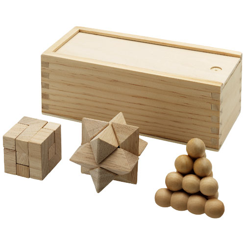Brainiac 3-Piece Wooden Brain Teaser Set - Natural