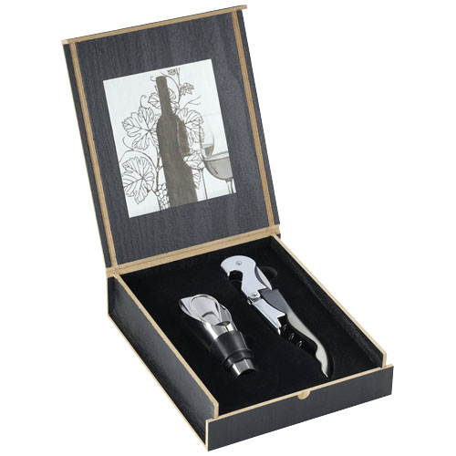 Belgio 2-Piece Wine Opener And Pourer Set - Black, Silver