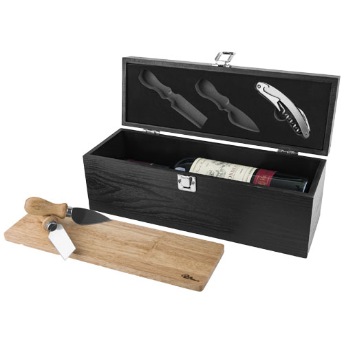 Mino Wine Box And Cheese Board Set - Wood, Natural