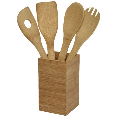 Baylow 4-Piece Kitchen Utensil Set With Holder - Wood