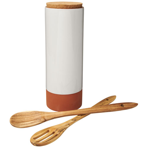 Terracotta Pasta Holder With Spoons - Orange, Wood
