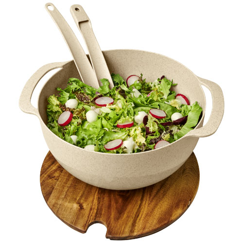 Lucha Wheat Straw Salad Bowl With Servers - Beige