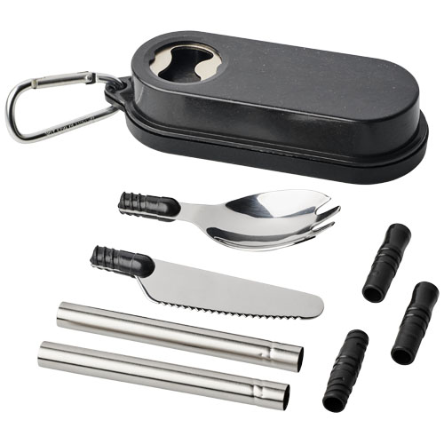 Giles Wheat Straw Cutlery Set With Bottle Opener - Black