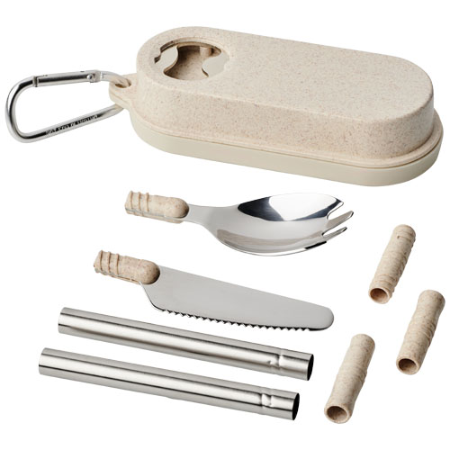 Giles Wheat Straw Cutlery Set With Bottle Opener - Beige