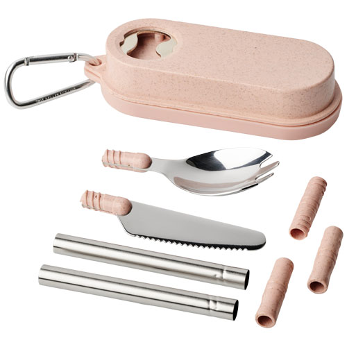 Giles Wheat Straw Cutlery Set With Bottle Opener - Light Pink