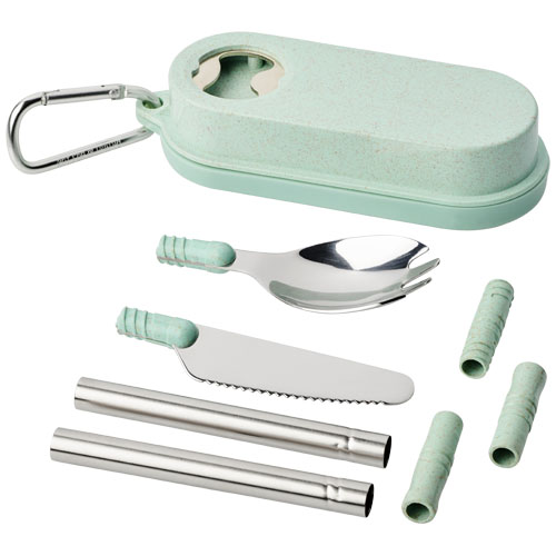 Giles Wheat Straw Cutlery Set With Bottle Opener - Mint