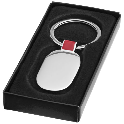Barto Oval Keychain - Silver, Red