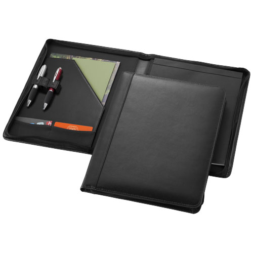 Harvard A4 Leather Zippered Portfolio - Black