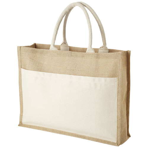 Mumbay Cotton Pocket Jute Tote Bag - Natural