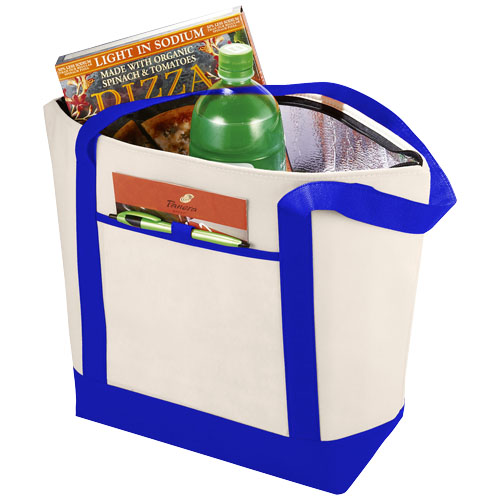 Lighthouse Non-Woven Cooler Tote - Natural, Royal Blue