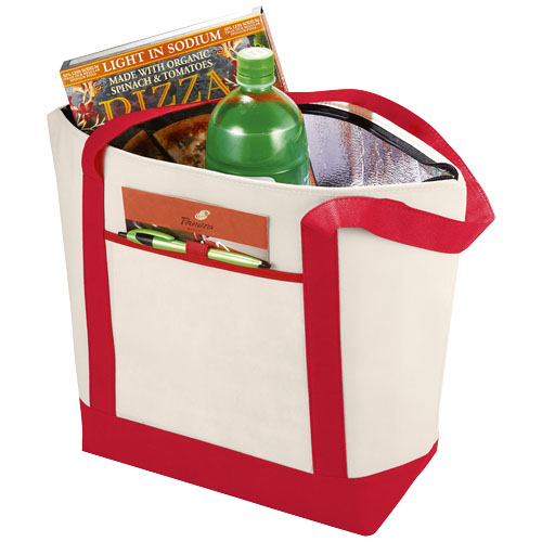 Lighthouse Non-Woven Cooler Tote - Natural, Red
