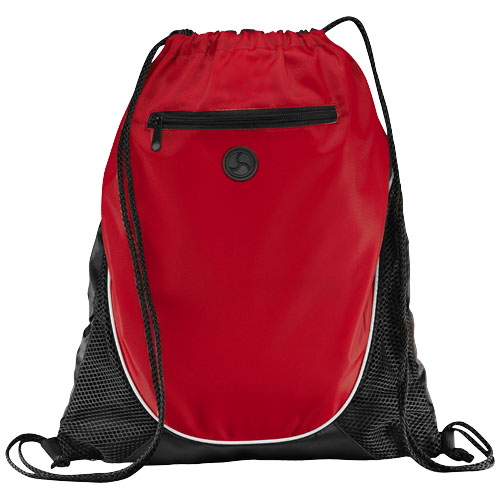 Peek Zippered Pocket Drawstring Backpack - Red, Black