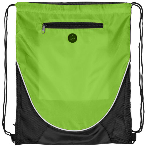 Peek Zippered Pocket Drawstring Backpack - Lime, Black