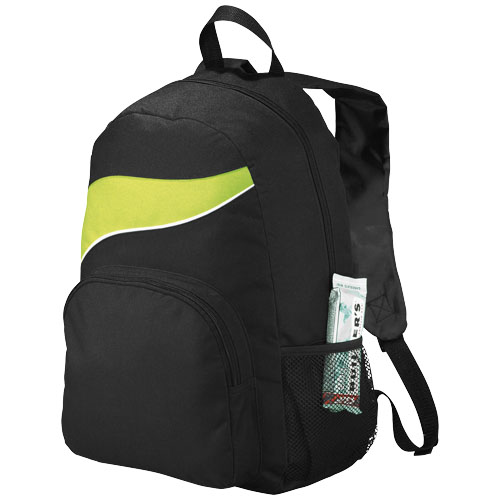 Tornado Zippered Front Pocket Backpack - Black, Lime