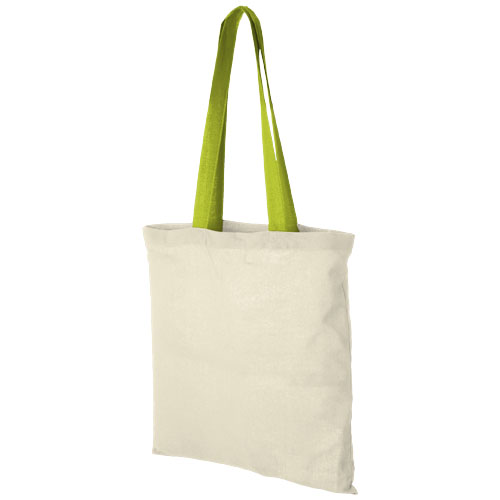 Nevada 100 G/M² Cotton Tote Bag Coloured Handles - Natural, Apple Green