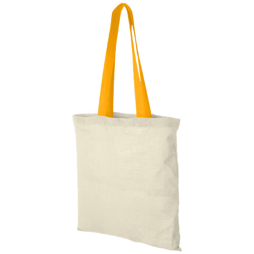 Nevada 100 G/M² Cotton Tote Bag Coloured Handles - Natural, Orange