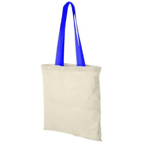Nevada 100 G/M² Cotton Tote Bag Coloured Handles - Natural, Process Blue