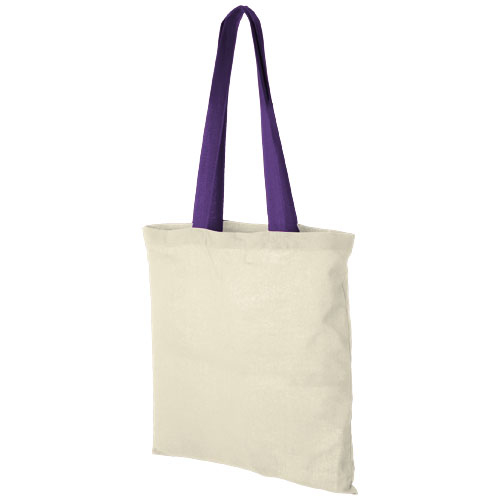 Nevada 100 G/M² Cotton Tote Bag Coloured Handles - Natural, Purple