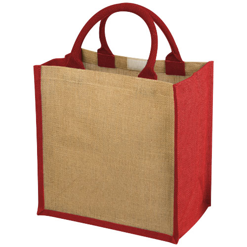 Chennai Jute Tote Bag - Natural, Red