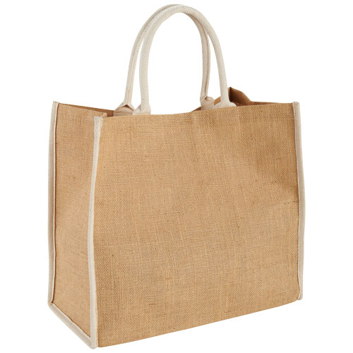 Harry Coloured Edge Jute Tote Bag - Natural, White