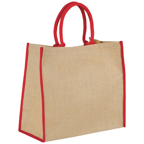 Harry Coloured Edge Jute Tote Bag - Natural, Red